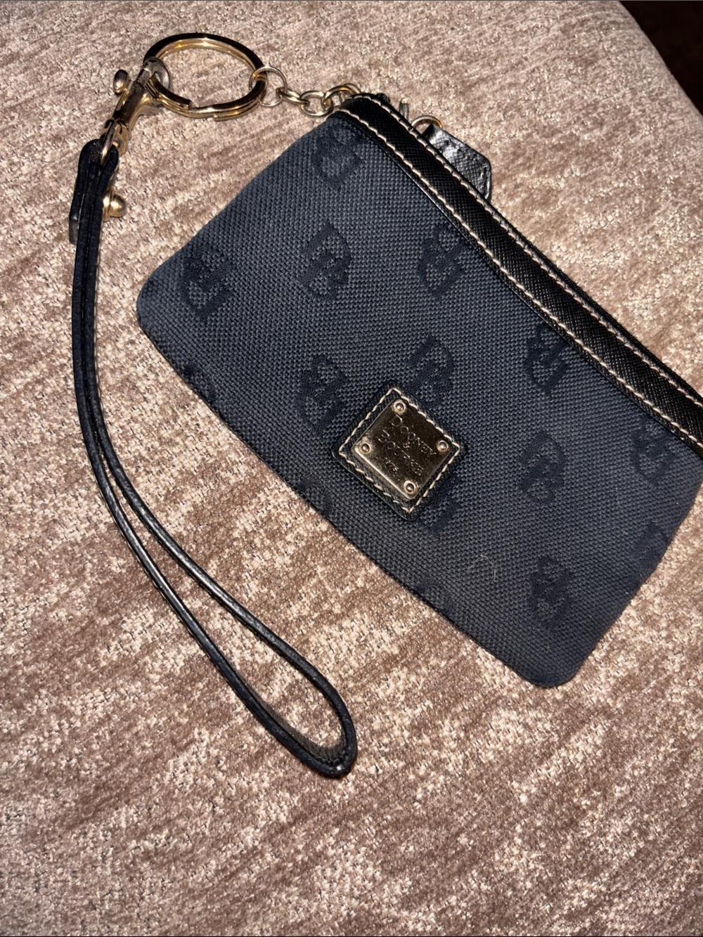 Dooney & Bourke Black Signature Wristlet with Gold Hardware